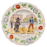 A rare 'performing bear' nursery plate: with floral moulded rim,