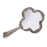 A Continental silver hand mirror, bears import marks for London,