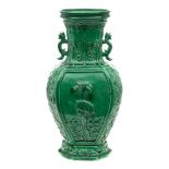 A Chinese green monochrome porcelain vase: of flattened baluster form,