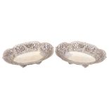 A pair of late 19th/early 20th century Chinese silver bon bon dishes, maker Wang Hing & Co,