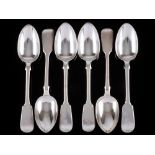 A set of six Victorian silver Fiddle pattern dessert spoons, maker Charles Boyton I, London,