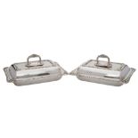 A pair of Edward VII silver rectangular entrée dishes and covers,