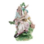 A Derby figural group emblematic of 'Liberty': modelled as a gallant and lady,