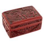 A Chinese red cinnabar lacquer box and cover: of rectangular outline,