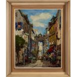 * Theodorus Van Oorschot [1910-1989]- Street market scenes,:- two, both signed oils on canvas,