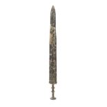 A Chinese bronze sword (Jian): having a 44cm double-edged blade,