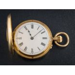 A lady's 18ct gold fob watch: the white enamel dial with Roman numerals,