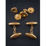 A pair of 18ct gold torpedo cuff-links: of foliate design together with four dress studs stamped