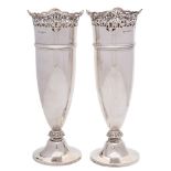 A pair of Edwardian silver vases, maker William Davenport, Birmingham,