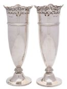 A pair of Edwardian silver vases, maker William Davenport, Birmingham,