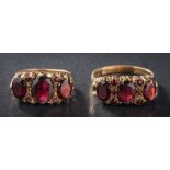 A 9ct gold and garnet mounted nine-stone ring: and a similar smaller seven-stone ring.