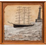 Alfred Wallis [1855-1942]- Three-masted schooner anchored off a lighthouse,