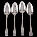 Four George III silver Old English pattern table spoons, various makers and dates: initialled,