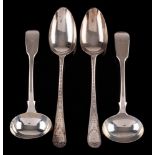 A pair of George III silver Old English pattern table spoons, maker's mark worn,