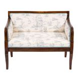 A 19th Century French stained beech canape:, with a rectangular upholstered panel back,