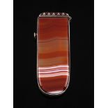 A late Victorian polished banded agate vesta case: of rectangular outline,