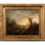 Circle of Thomas Gainsborough [1727-1788]- Wagon and horse beside a stream, :- oil on canvas,