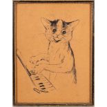 Louis Wain [1860-1939]- Kitten on a keyboard,:- signed, pen and ink drawing, 29 x 22.5cm.