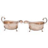 A pair of Elizabeth II silver sauceboats, maker Adie Brothers, Birmingham,