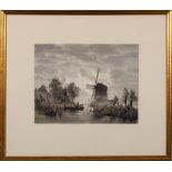 Jacobus Theodorus Abels [1803-1896]- Dutch wetland and windmill scene,