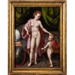 Attributed to Johann Freyberger [1591-1631]- Venus and Cupid,:- oil on panel 48 x 35cm.