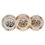 A group of six nursery plates: all with moulded borders,