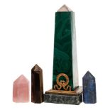 A malachite and gilt metal mounted obelisk: on a square marble base 22cm high,