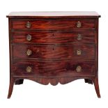 A George III mahogany serpentine-fronted chest in the Hepplewhite taste: the top with cut corners,