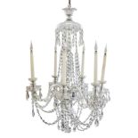 A cut glass six branch chandelier:,