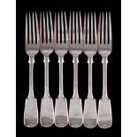 A set of six Victorian silver Fiddle pattern dessert forks, maker Josiah Williams & Co, London,