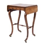 A Regency rosewood sofa table:, of small size, the hinged top with rounded corners,