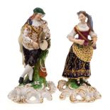 A matched pair of Bloor Derby figures of musicians: wearing brightly coloured costume,