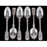 A set of six Victorian silver Fiddle pattern dessert spoons, maker Henry Holland, London,