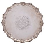 A George III silver salver, maker Elizabeth Cooke, London, 1763: crested, inscribed to the reverse,