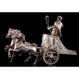 A Continental silver model of a Roman charioteer, bears import marks for Samuel Boyce Landeck,