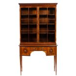 An Edwardian mahogany and inlaid display cabinet on a stand:,