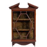 An Edwardian mahogany and inlaid wall mounted display cabinet of small size:,