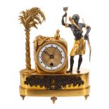 A French bronze and ormolu Pendule au Sauvage mantel clock: in the style of Jean-Simon Deverberie,