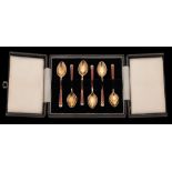 A set of six Elizabeth II silver gilt and enamel coffee spoons, maker Turner & Simpson, Birmingham,