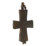 After the Antique; a bronze Reliquary Cross: with hinged suspension,