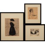 Horace Mann Livens [1862-1936]- Woman in a long coat and wide brimmed hat,:- etching,