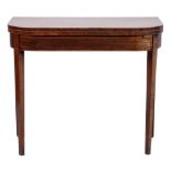 A George III mahogany and inlaid rectangular card table:, of D shaped outline,