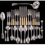 A Victorian silver Fiddle Thread and Shell pattern part flatware service,