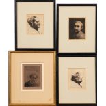 Horace Mann Livens [1862-1936]- Portrait studies,:- a group of four etchings, largest 12 x 9cm.