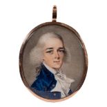 Circle of Richard Crosse [1742-1810]- A miniature portrait of a young man,:- head and shoulders,