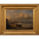 British School 19th Century- A coastal harbour scene; fisherman in the foreground,