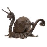 A 19th century bronze inkwell in the form of a mythical sea snail: the lion's head with antennae on