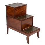 A Regency mahogany step commode:, the three treads with tooled leather inset panels,