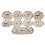 A Poole Pottery fish and sandwich set: modelled after a design by Truda Carter and comprising a