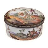 A German porcelain oval snuff box: the cover,